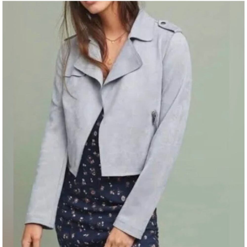 Anthropologie Faux Suede Moto Jacket Gray Size Small